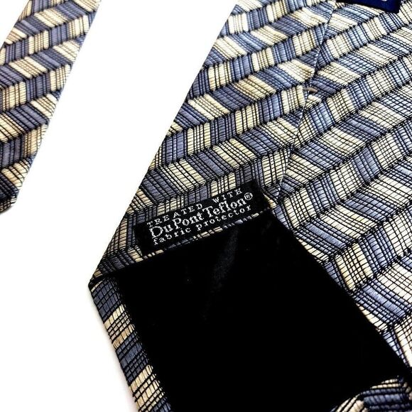 Dockers Abstract Geometric Woven Tan Gray Du Pont Teflon Wide Silk Tie - Picture 4 of 7